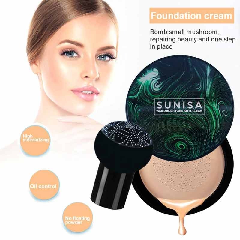 SUNISA Mushroom Head Air Cushion CC Cream – Lightweight Moisturizing Foundation with Mushroom Puff